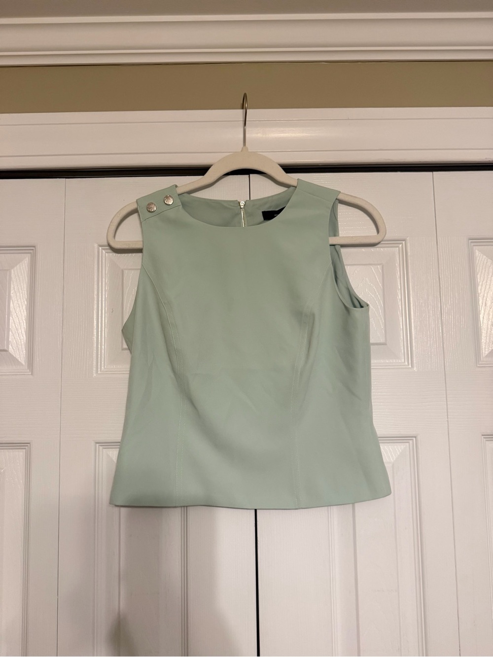 White House Black Market Mint Green Sleeveless Shell Top with Shoulder Buttons